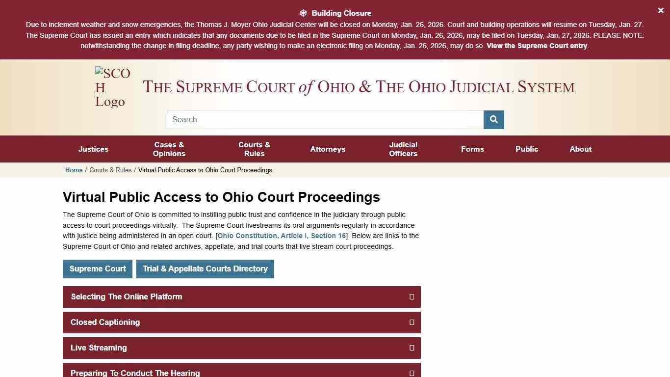 Virtual Public Access to Ohio Court Proceedings » Supreme Court of Ohio